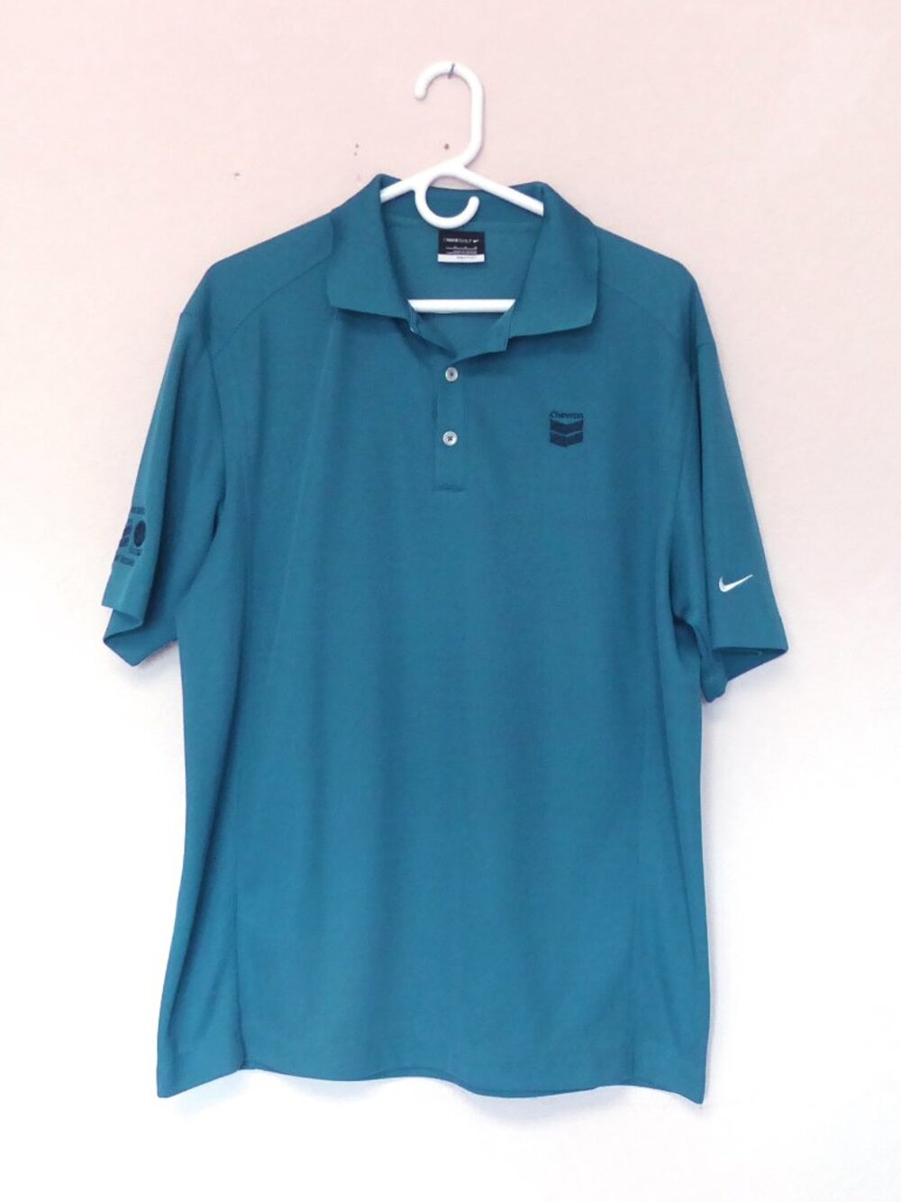 NEW Nike Golf dark blue golf dry fit chevron texaco embroidered polo shirt M